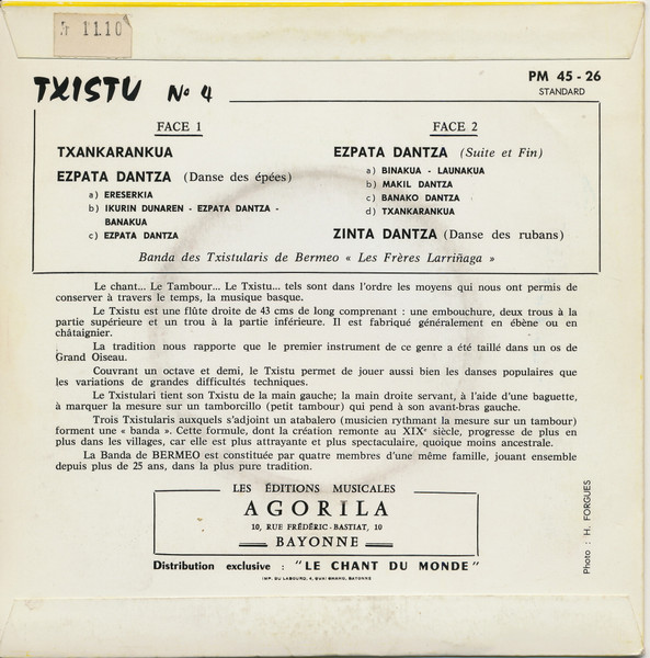 Banda De Txistularis - Txistu N°4 - Used Vinyl Record 7" image 2