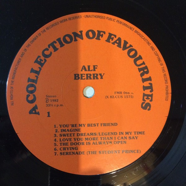 Alf Berry - A Collection Of Favourites - Used Vinyl Record image 3