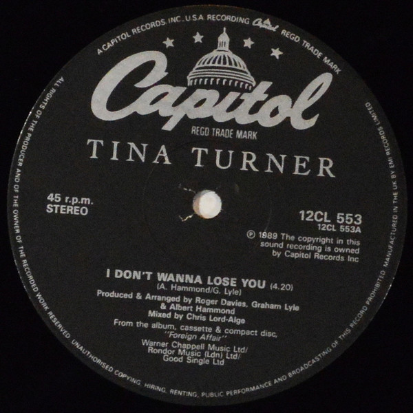 Tina Turner - I Don't Wanna Lose You - Used Vinyl Record 12" image 3