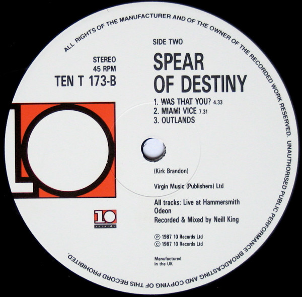 Spear Of Destiny - Was That You? - Used Vinyl Record 12" image 4