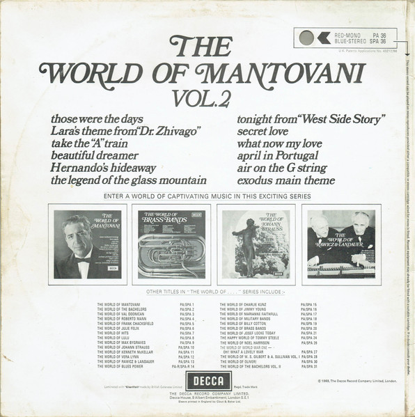 Mantovani And His Or - World Of Mantovani Vol.2 - Used Vinyl Record image 2