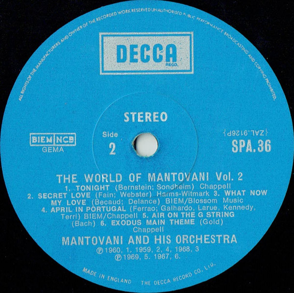 Mantovani And His Or - World Of Mantovani Vol.2 - Used Vinyl Record image 4