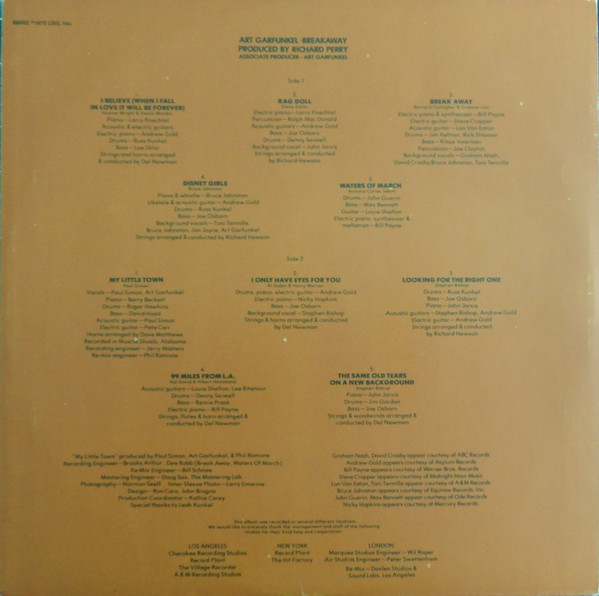Art Garfunkel - Breakaway - Used Vinyl Record image 3