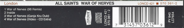 All Saints - War Of Nerves - Used CD image 4