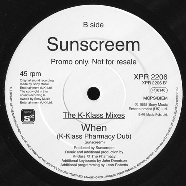 Sunscreem - K-Klass Mixes (When) - Used Vinyl Record 12" image 3