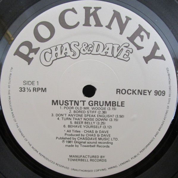 Chas And Dave - Mustn't Grumble - Used Vinyl Record image 3