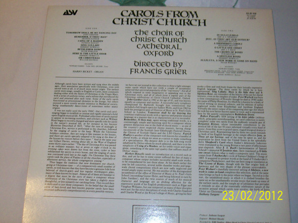 Choir Of Christ Chur - Carols From Christ Church - Used Vinyl Record image 2