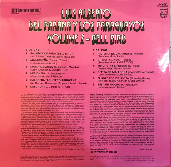 Luis Alberto Del Par - Volume 2 - Bell Bird - Used Vinyl Record image 2