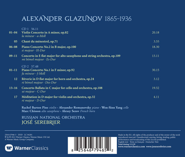 Alexander Glazunov - Complete Concertos - Used CD image 2