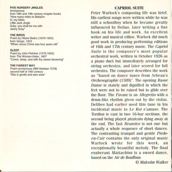Peter Warlock - Curlew • 12 Songs • Capriol Suite - Used CD image 8