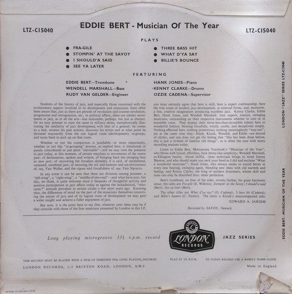 Eddie Bert - Musician Of The Year - Used Vinyl Record image 2