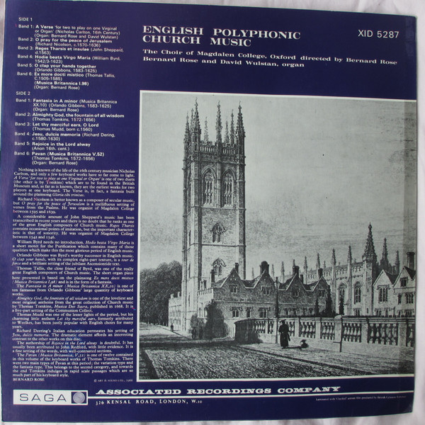 Magdalen College Cho - English Polyphonic Church Music - Used Vinyl image 2