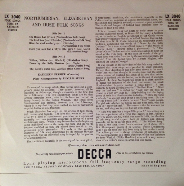 Kathleen Ferrier - Folk Songs - Used Vinyl Record image 2