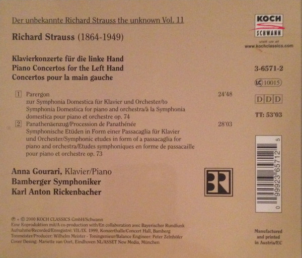 Richard Strauss - Klavierkonzerte Für Die Linke Hand - Used CD image 2