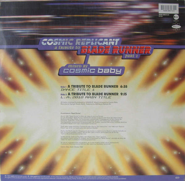 Cosmic Baby - A Tribute To Blade Runner Part 1 - Used Vinyl Record 12 image 2