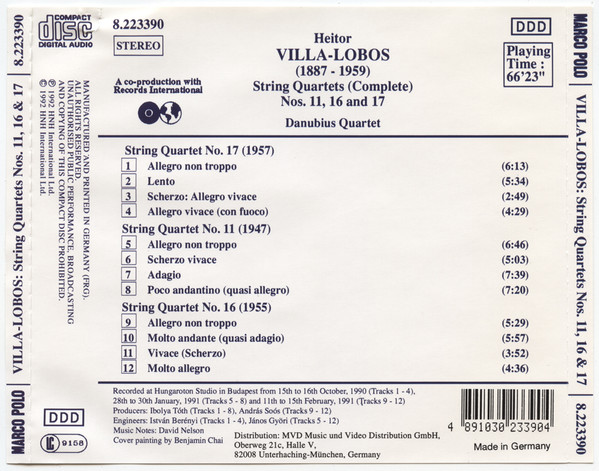 Heitor Villa-Lobos - String Quartets Nos. 11, 16 And 17 - Used CD image 7