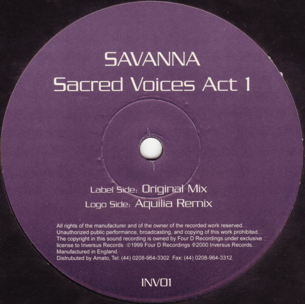 Savana - Sacred Voices Act 1 - Used Vinyl Record 12" image 3