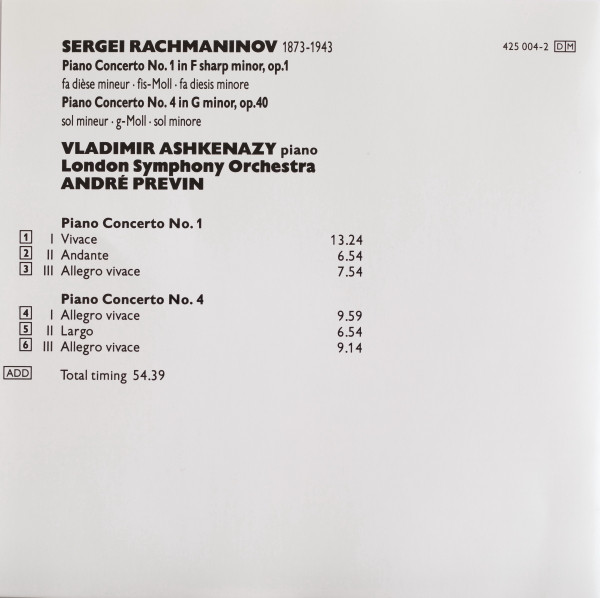 Sergei Vasilyevich R - Piano Concertos 1 & 4 - Used CD image 2