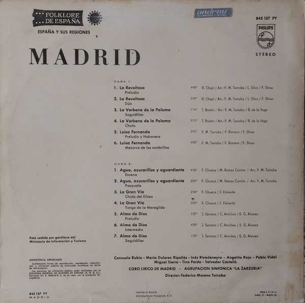 Agrupacion Sinfonica - Espana y Sus Regiones: Madrid - Used Vinyl Re image 2