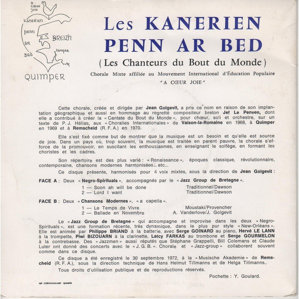 Les Kanerien Penn Ar - Chantent Avec Le - Used Vinyl Record 7" image 2