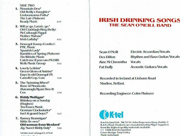 Sean O'Neill Band - Irish Drinking Songs - Used Cassette image 2