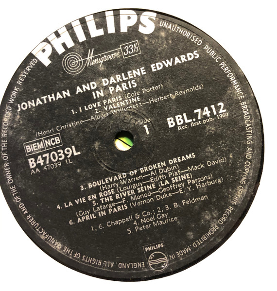 Jonathan And Darlene - In Paris - Used Vinyl Record image 3