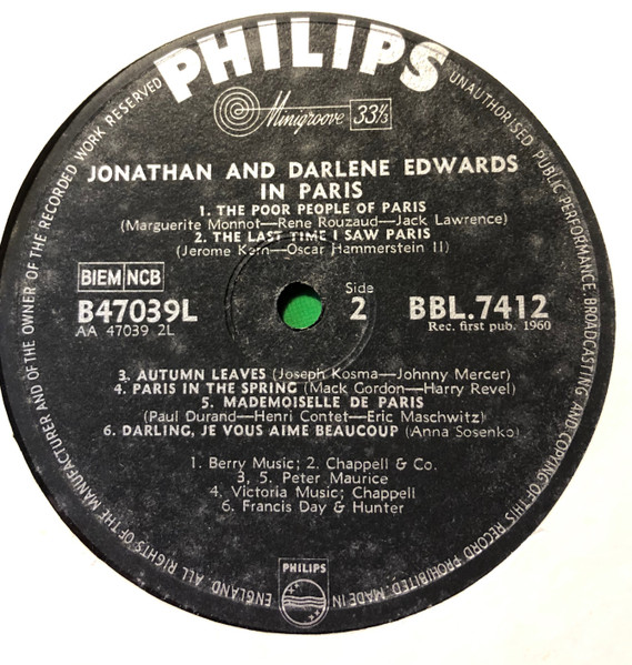 Jonathan And Darlene - In Paris - Used Vinyl Record image 4