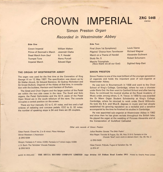 Simon Preston - Crown Imperial - Used Vinyl Record image 2