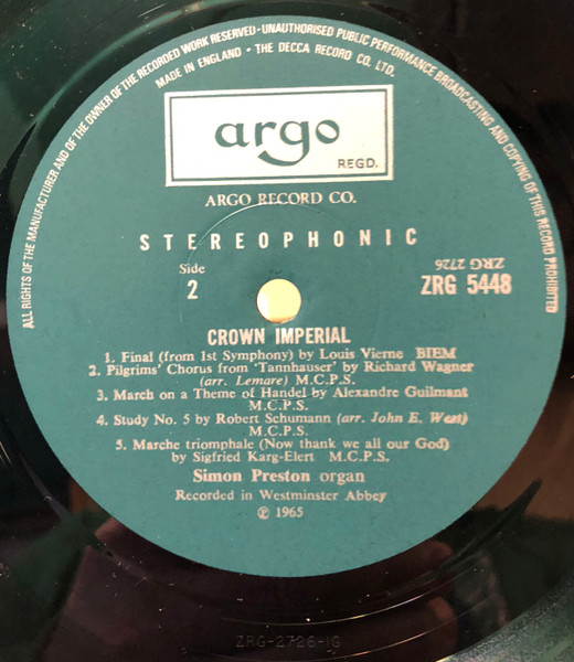 Simon Preston - Crown Imperial - Used Vinyl Record image 4