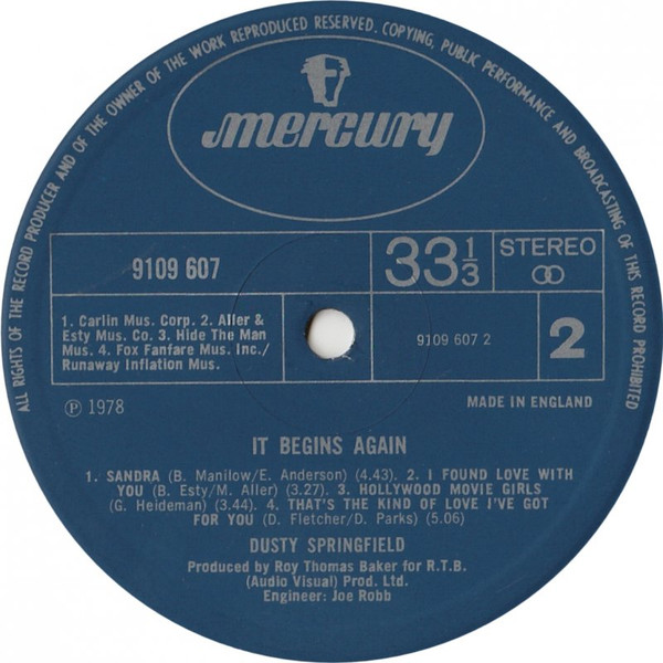 Dusty Springfield - It Begins Again.... - Used Vinyl Record image 4