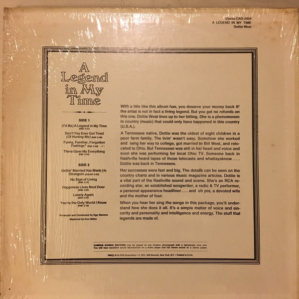 Dottie West - A Legend In My Time - Used Vinyl Record image 2