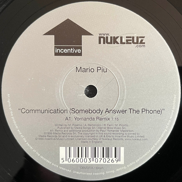 Mario Più - Communication (Somebody Answer The Phone) - Used Vinyl R image 3