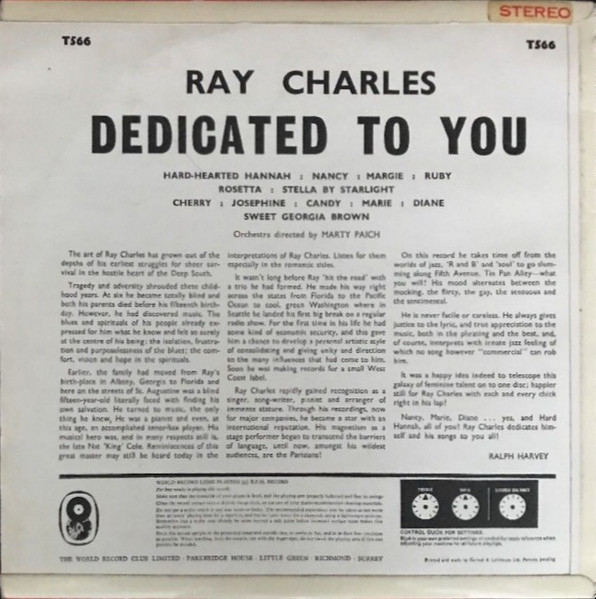 Ray Charles - Dedicated To You - Used Vinyl Record image 2