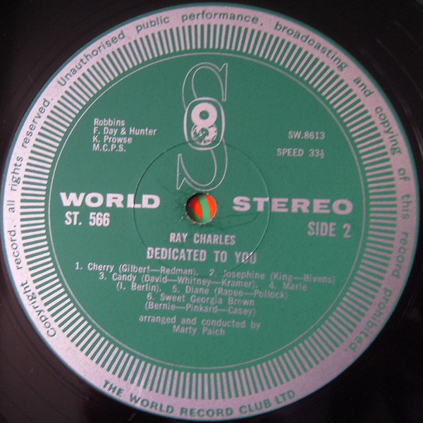 Ray Charles - Dedicated To You - Used Vinyl Record image 4