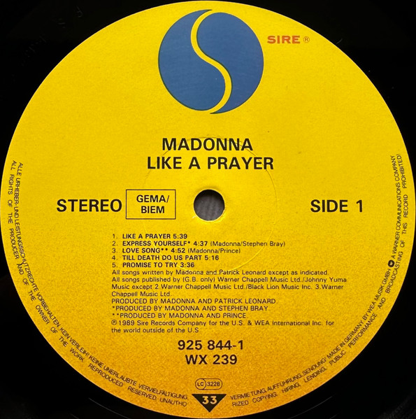 Madonna - Like A Prayer - Used Vinyl Record image 3