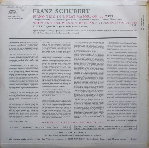 Franz Schubert - Piano Trio In B Flat Major • Notturno - Used Vinyl image 2