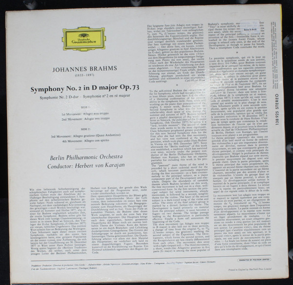 Johannes Brahms - Brahms Symphony No. 2 - Used Vinyl Record image 2