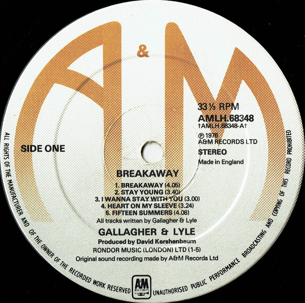 Gallagher & Lyle - Breakaway - Used Vinyl Record image 3