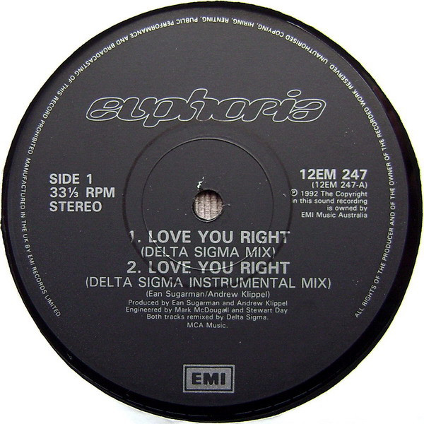 Euphoria - Love You Right - Used Vinyl Record 12" image 3