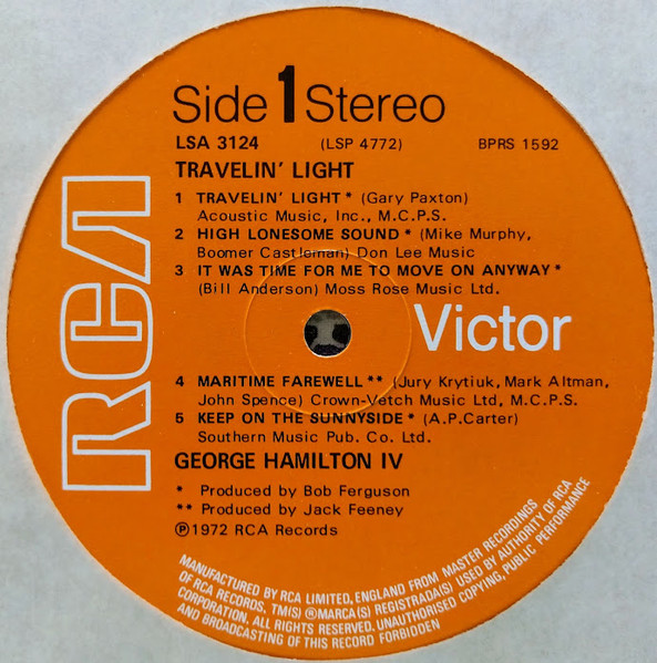 George Hamilton IV - Travelin' Light - Used Vinyl Record image 3