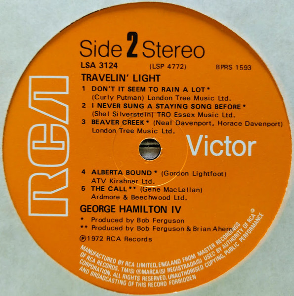 George Hamilton IV - Travelin' Light - Used Vinyl Record image 4