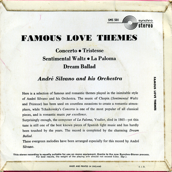 Andre Silvano And Hi - Famous Love Themes - Used Vinyl Record 7" image 2