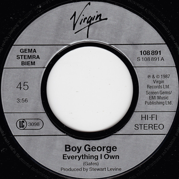 Boy George - Everything I Own - Used Vinyl Record 7" image 3