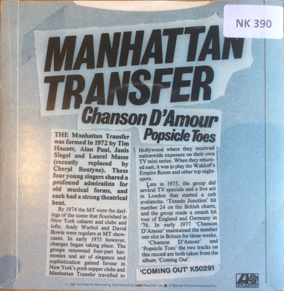 Manhattan Transfer - Chanson D'Amour - Used Vinyl Record 7" image 2
