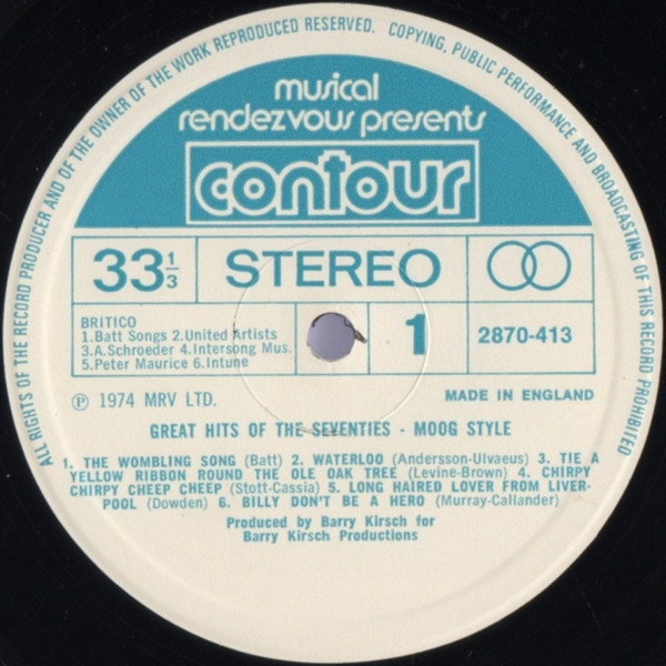 Unknown Artist - Great Hits Of The 70's Moog Style - Used Vinyl Reco image 3