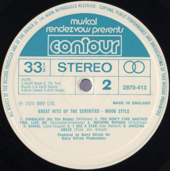 Unknown Artist - Great Hits Of The 70's Moog Style - Used Vinyl Reco image 4
