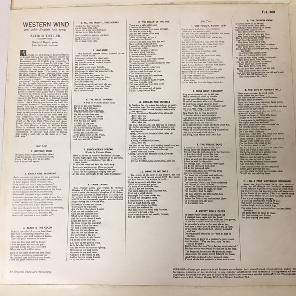Alfred Deller - Western Wind And Other English Folk Songs And Ballad image 2