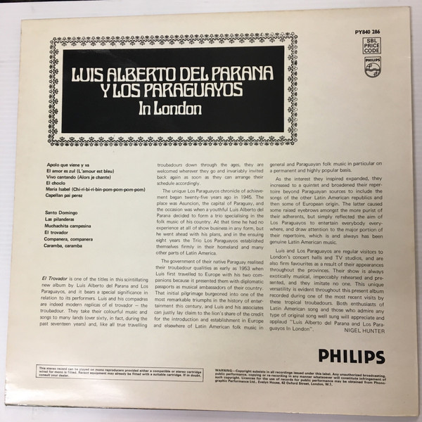 Luis Alberto del Par - In London - Used Vinyl Record image 2