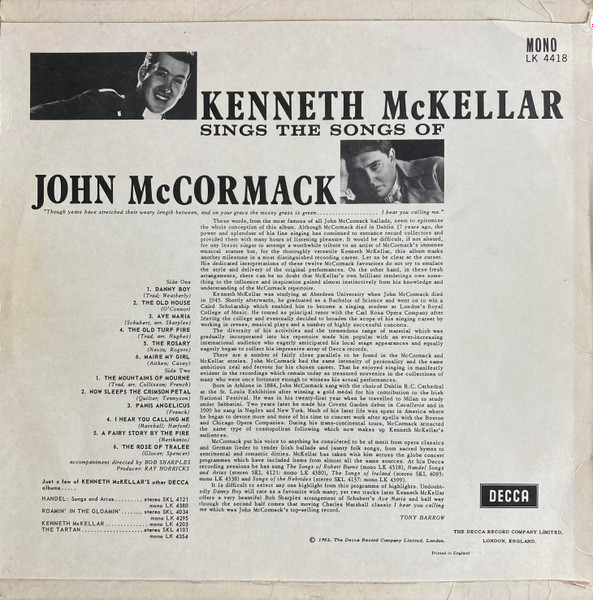Kenneth McKellar - Sings The Songs Of John McCormack - Used Vinyl Rec image 2
