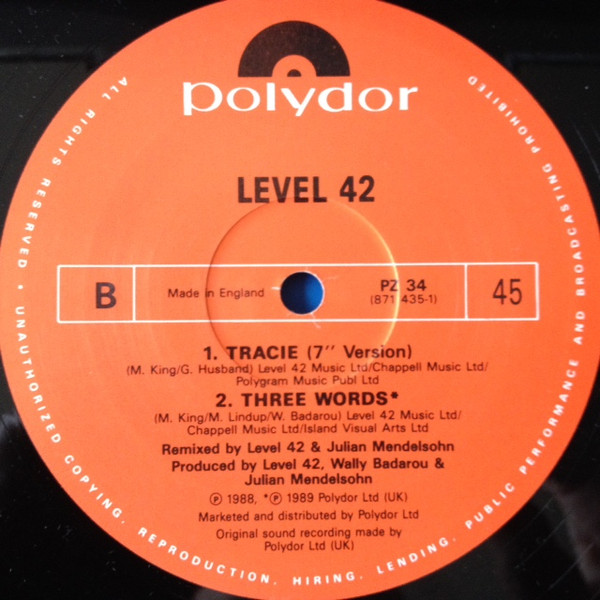 Level 42 - Tracie - Used Vinyl Record 12" image 4